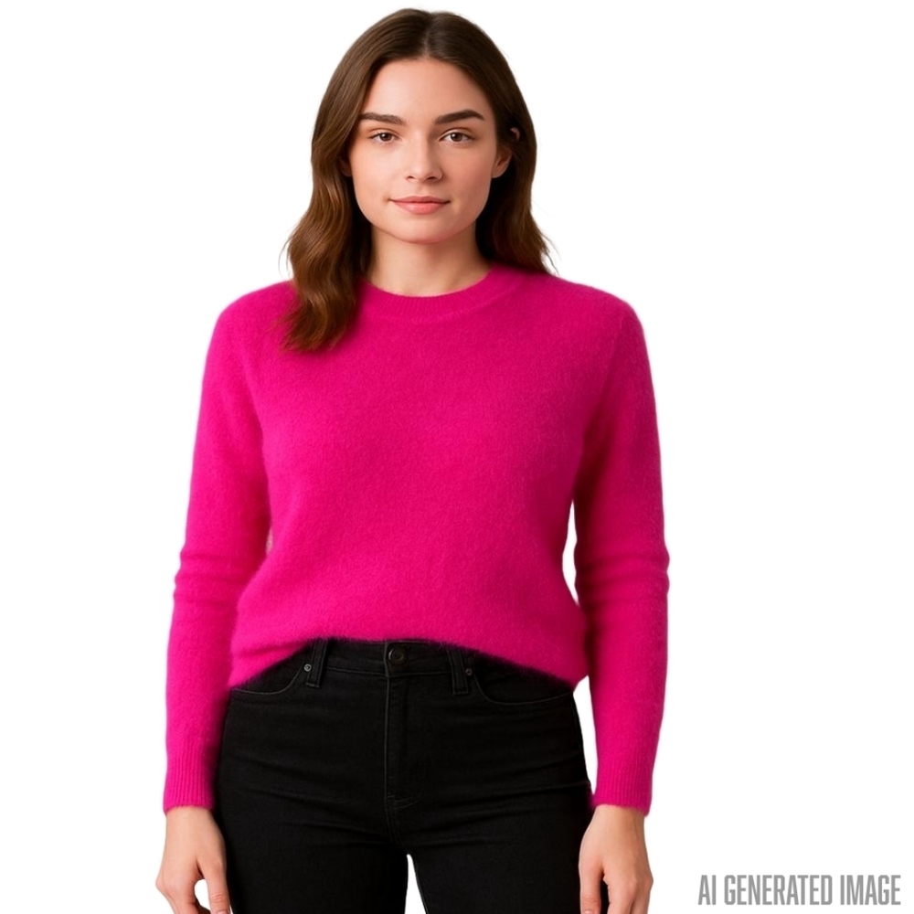 Aqua Bloomingdale’s 100% Cashmere Ribbed Crewneck Sweater Pink Soft Knit XS NWT